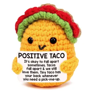 Handmade crochet positive taco plush toy with emotional support encouragement card