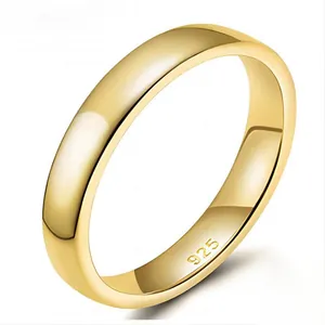 Polished S925 sterling silver ring with 18k gold plating in a classic band style
