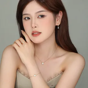 Elegant s925 sterling silver opal necklace set with zirconia worn by an Asian model