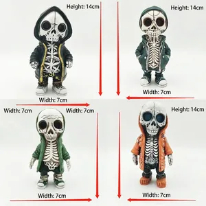 Creative street style Halloween skeleton figurines in hoodies, 14cm height decor