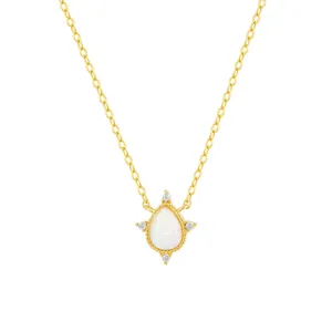 Elegant 925 sterling silver opal pendant necklace with sparkling zircon stone accents