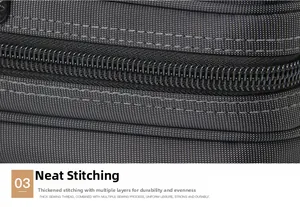 Macro view showing the neat double stitching and durable Oxford cloth of this men's briefcase