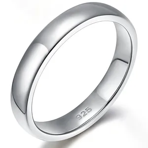 Elegant S925 sterling silver minimalist plain band ring with high-polished finish