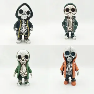 Set of 4 creative street style skeleton figurines wearing hoodies for Halloween decor