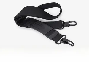 High-quality black adjustable nylon shoulder strap featuring durable matte metal hooks