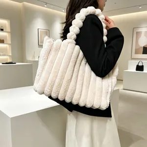Large off-white plush tote bag with bubble handle for autumn and winter fashion