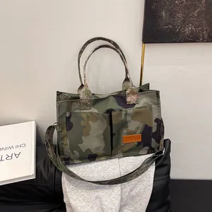 Stylish large capacity camouflage print tote bag with adjustable shoulder strap