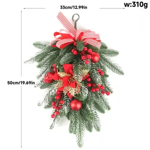 Christmas teardrop wreath with red berries, poinsettia and 50cm dimension
