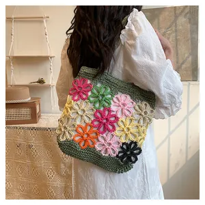 Vibrant handcrafted colorful crochet floral tote bag for women shoulder carry bag