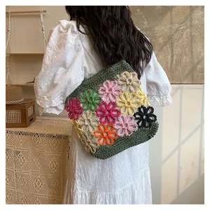 Handmade multi-color crochet floral tote bag for women featuring large capacity.