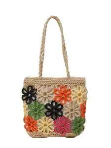 Exquisite handmade woven tote bag with colorful hollowed-out floral patterns for women