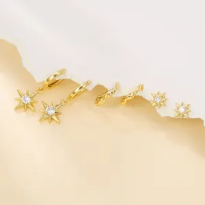 Fashion Copper Sun Moon Star Earrings Selection With 925 Sterling Silver Earring Post Zirconia Inlaid Drops Stud Jewelry