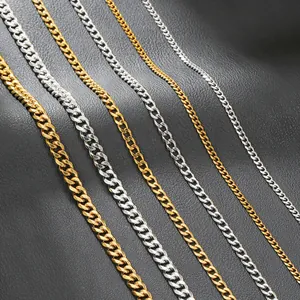 Detailed high-quality view of stainless steel curb chains in gold and silver hip-hop style