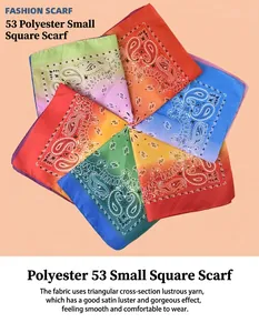 Detailansicht lebhafter quadratischer Polyester-Halstücher mit Paisleymuster