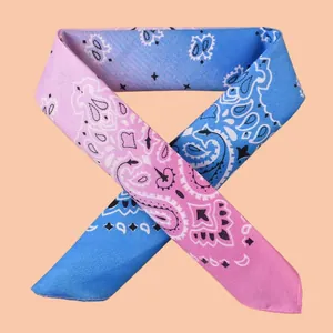 Gradienten-Bandana in Pink und Blau mit Paisleymuster, 53 cm großes quadratisches Tuch