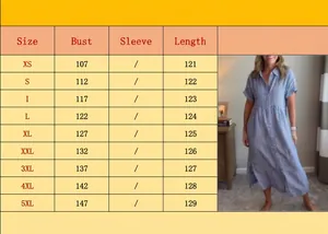 Detaillierte Größentabelle für das gestreifte Baumwoll-Leinen-Hemdkleid mit Tabelle