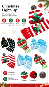 Christmas light-up knitted hat and scarf set with festive patterns