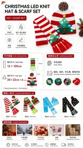 Detailed dimensions and color options for the Christmas knit hat and scarf set with LED lights.