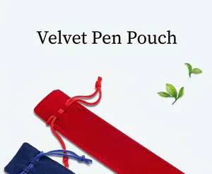 High-quality thick velvet drawstring pen pouches in red and blue for luxury gifts