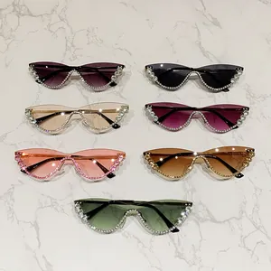 Fashion cat-eye semi-rimless sunglasses for women with luxury rhinestone crystal trim