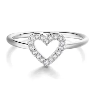 Elegant silver heart ring pavé-set with sparkling crystals for women's gift