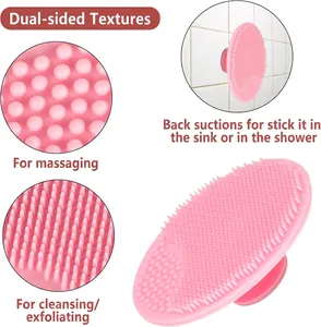Detail of soft pink silicone baby hair brush with massage and exfoliating textures