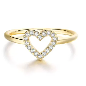 Elegant 18k gold plated heart shaped ring paved with sparkling cubic zirconia stones