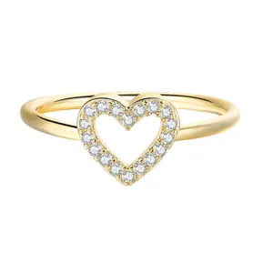 Minimalist gold-tone heart ring for women featuring pavé-set sparkling crystal stones
