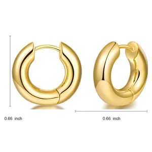 Polished chunky gold hoop earrings with 0.66 inch dimensions on white background
