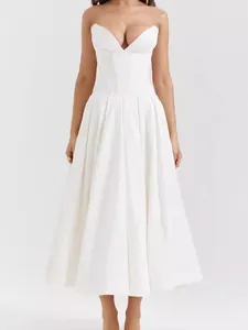 Women Sexy Off Shoulder Backless Corset Maxi Dress Slim Fit Pleated A-Line Banquet Party Long Dress Cotton Blend Top