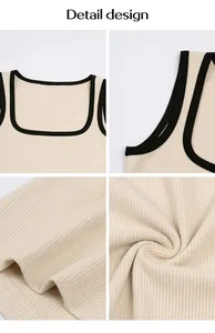 Detailansicht des gerippten Tanktops mit kontrastierenden Paspeln und Stoffstruktur