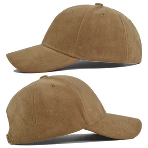 Classic brown suede baseball cap with a minimalist solid color design for winter