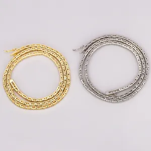 Detailed view of 2mm hip hop tennis necklaces in gold and silver colors with zirconia stones