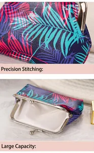 Detailed close-up showing the tropical palm leaf print stitching and spacious interior storage.