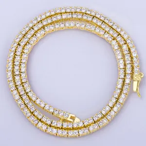 Sparkling 2mm hip hop tennis necklace with gold plated copper and micro zircon stones