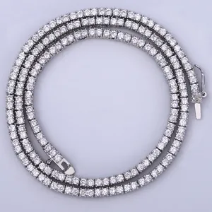 2mm sparkling silver tennis necklace with cubic zirconia in trendy hip-hop style for men women