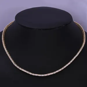 Elegant 2mm gold-plated tennis necklace with clear cubic zirconia stones for unisex.