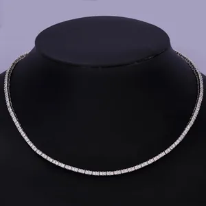 Classic 2mm hip hop tennis necklace with shimmering white zircons on mannequin.