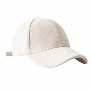Minimalist beige suede baseball cap for autumn winter with solid color velvet texture