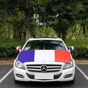 Durable French flag car hood and side mirror cover set for soccer fans on white vehicle