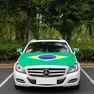 Durable polyester Brazil national flag car hood cover and side mirror socks set for fans