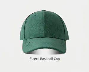 Detailed front view of a high-quality dark green suede fleece baseball cap for winter