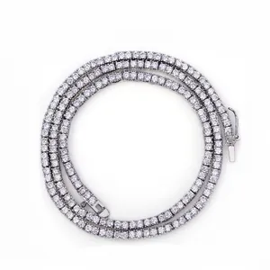 Hip Hop 2mm Tennis Chain Necklace For Men Women Copper Zirconia Gold Silver Plated Dainty Sparkly Row Jewelry Accessory