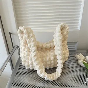 Cream textured bubble cloud underarm bag with large capacity for daily commute