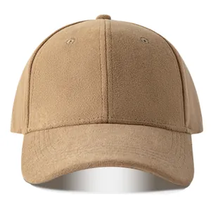 Minimalist camel suede baseball cap for autumn and winter, plain solid color peaked hat