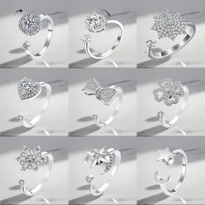 Adjustable rotating fidget rings in silver plating with sparkling cubic zirconia