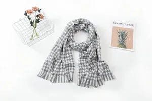 Grey and white houndstooth scarf with soft imitation cashmere texture for winter
