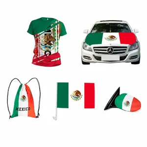 Mexico National Flag Car Hood Cover And Mirror Protector Polyester T-Shirt Printed Soccer Fan Supporters Gear For World Cup Sports Festive Events