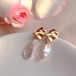 Elegant natural freshwater baroque pearl earrings with silver needles for women