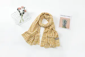 Yellow and white houndstooth scarf with soft imitation cashmere texture for winter